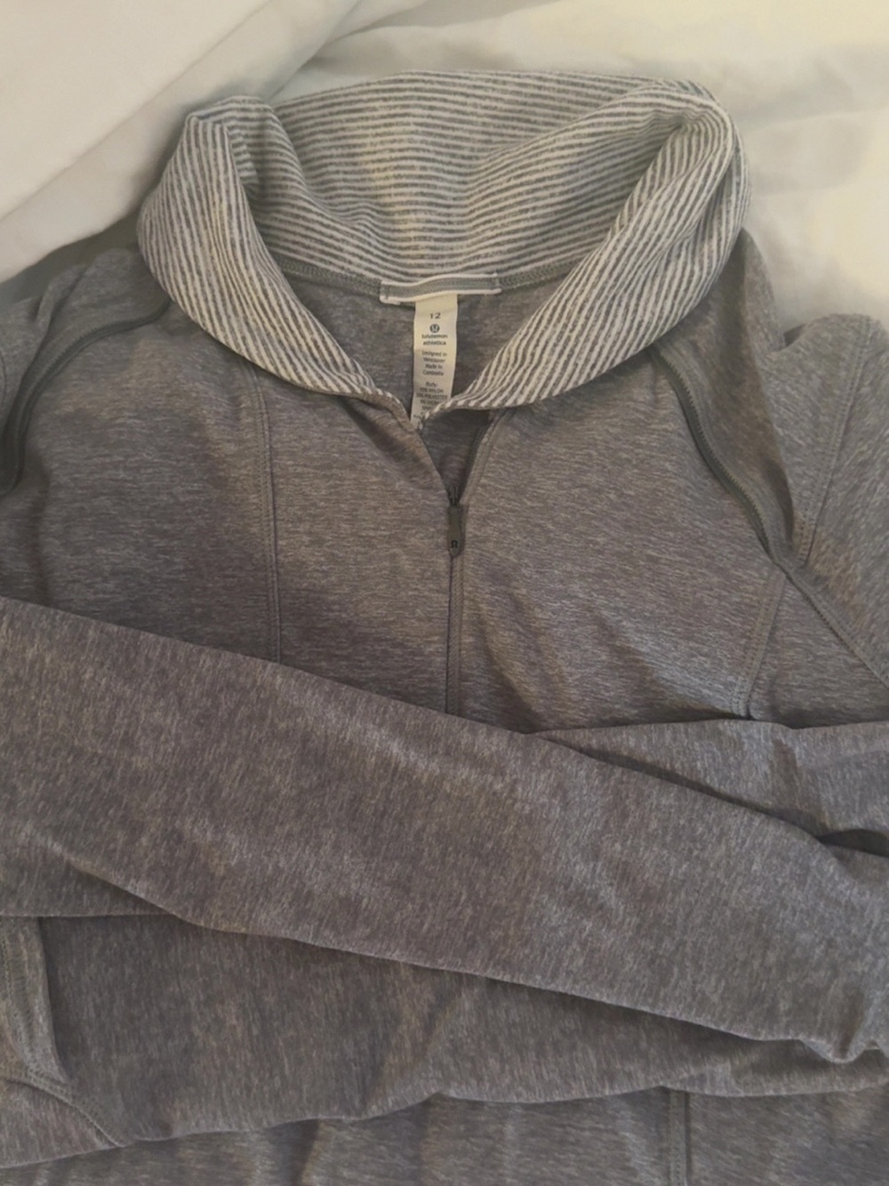 Lululemon Heather Gray Quarter-Zip Sweater with Striped Collar - Picture 2 of 4